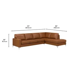 Sofa By Fancy Genuine Leather Sectional with Right-Side Chaise - Cognac Tan Discount