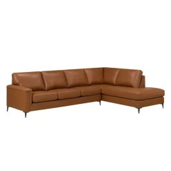 Sofa By Fancy Genuine Leather Sectional with Right-Side Chaise - Cognac Tan Discount