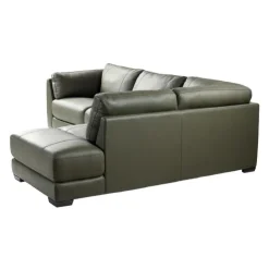 HTL Genuine Leather Sectional with Right-Side Extra Seat and Matching Ottoman Vert Khaki Hot