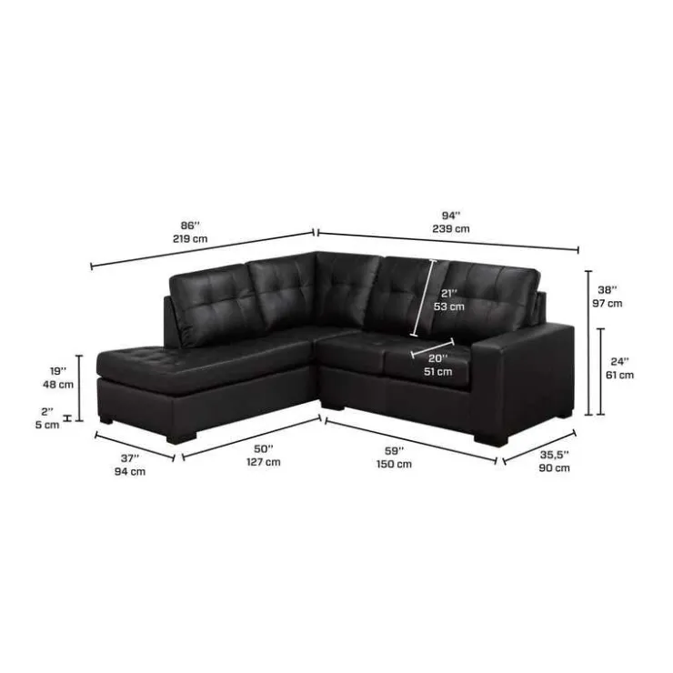 Sofa By Fancy Genuine Leather Sectional - Left-Side Chaise Black