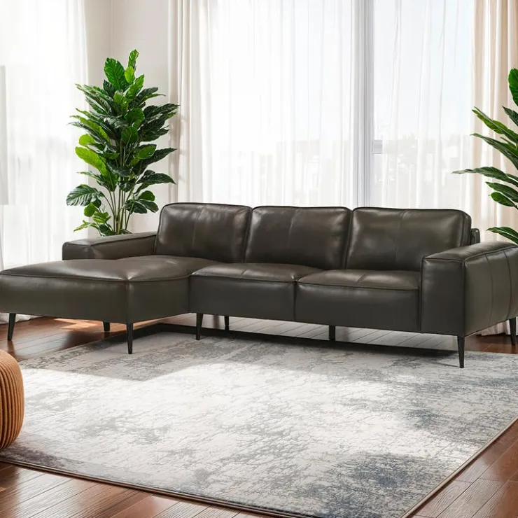 Genuine Leather Sectional with Left-Side Chaise Brown New