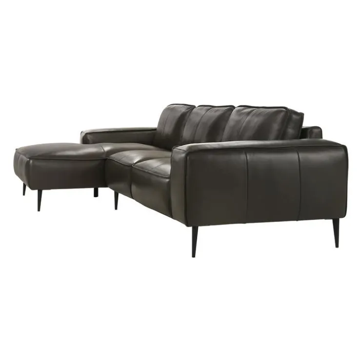 Genuine Leather Sectional with Left-Side Chaise Brown New