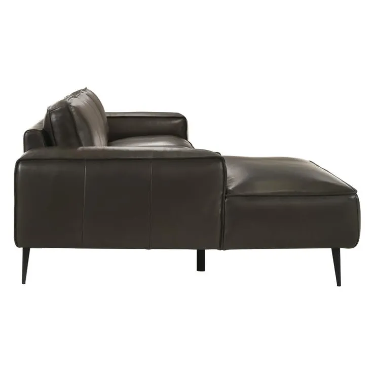 Genuine Leather Sectional with Left-Side Chaise Brown New