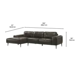 Genuine Leather Sectional with Left-Side Chaise Brown New