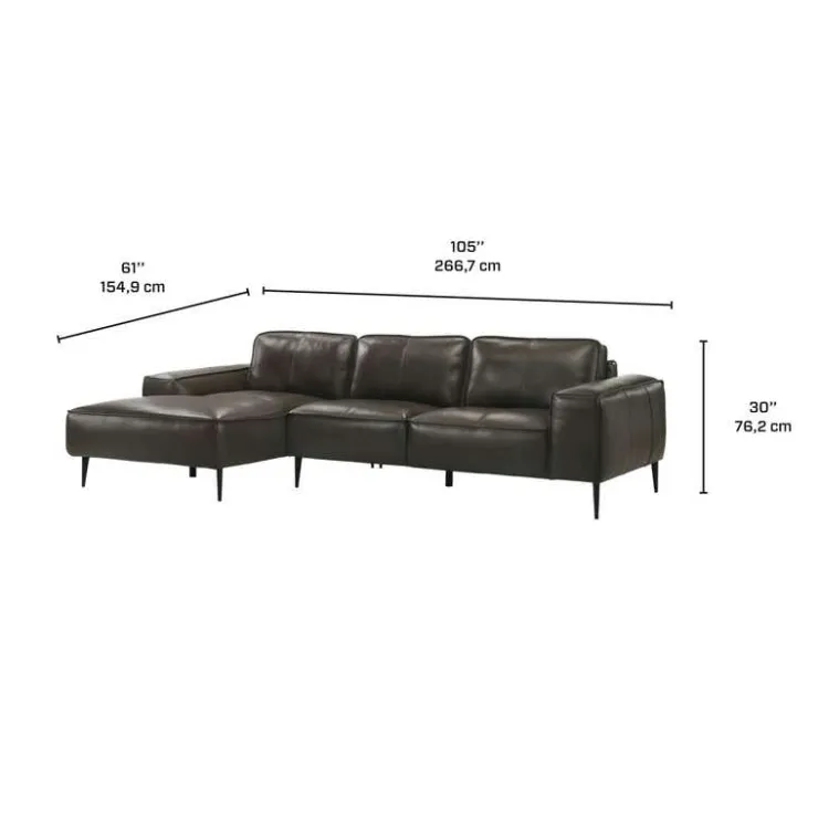 Genuine Leather Sectional with Left-Side Chaise Brown New