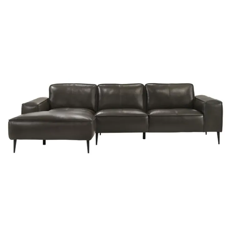 Genuine Leather Sectional with Left-Side Chaise Brown New