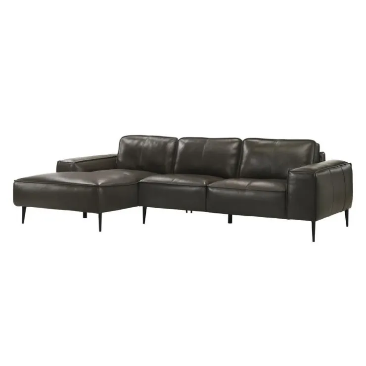 Genuine Leather Sectional with Left-Side Chaise Brown New