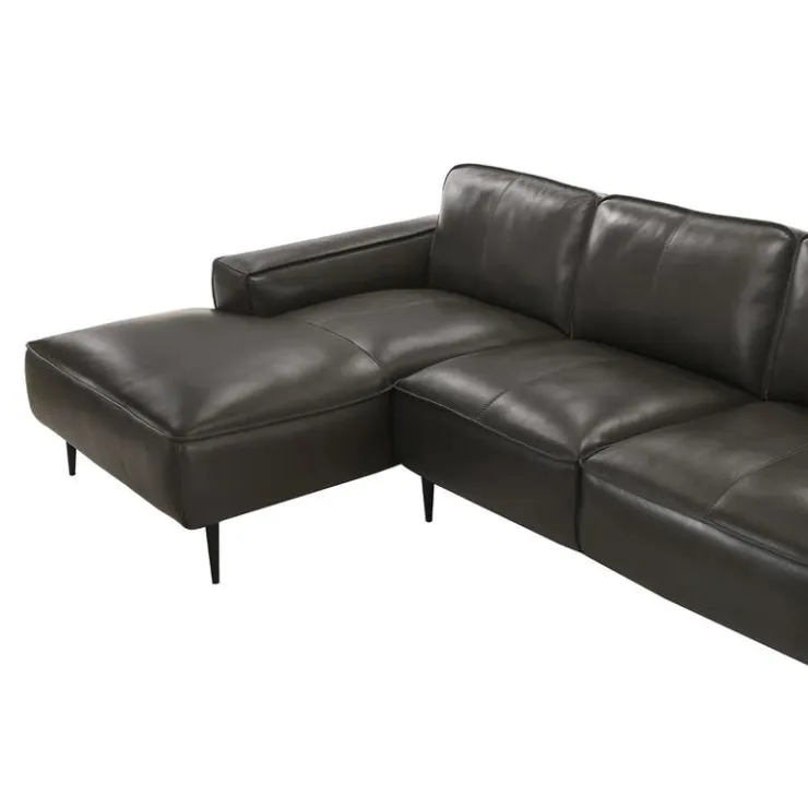 Genuine Leather Sectional with Left-Side Chaise Brown New