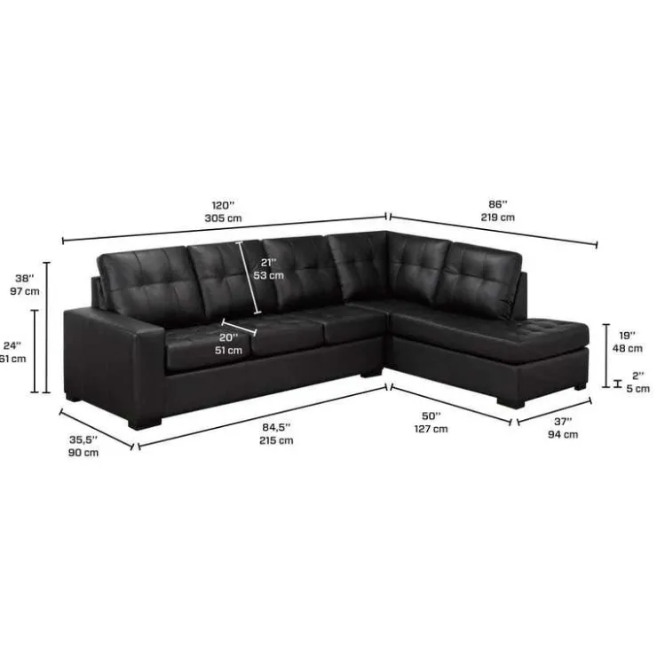 Sofa By Fancy Genuine Leather Sectional - Right-Side Chaise Black Hot