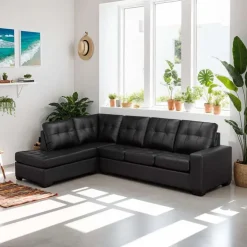 Sofa By Fancy Genuine Leather Sectional - Left-Side Chaise Black Sale