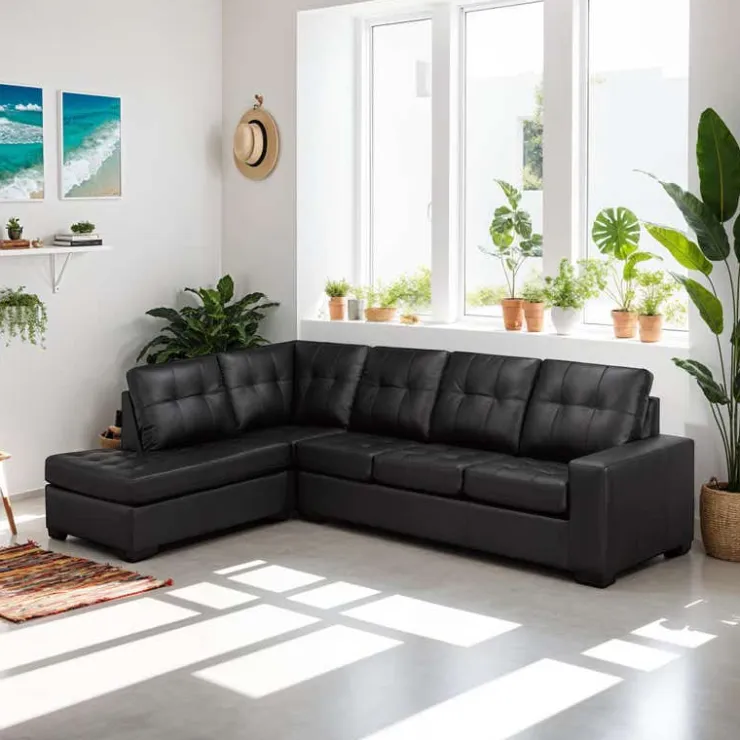 Sofa By Fancy Genuine Leather Sectional - Left-Side Chaise Black Sale