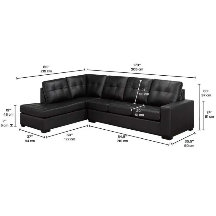 Sofa By Fancy Genuine Leather Sectional - Left-Side Chaise Black Sale
