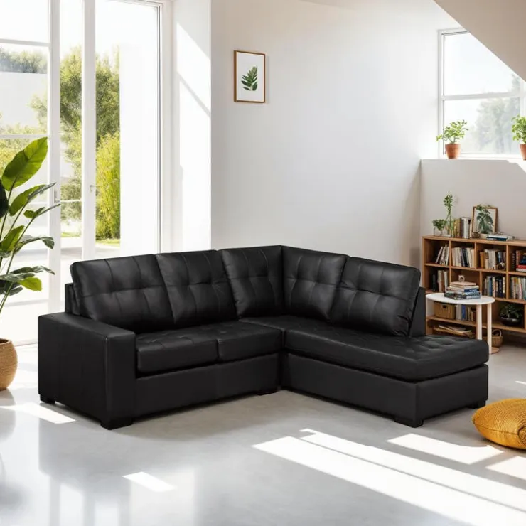Sofa By Fancy Genuine Leather Sectional - Right-Side Chaise Black Online