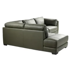 HTL Genuine Leather Sectional with Left-Side Extra Seat and Matching Ottoman Vert Khaki New