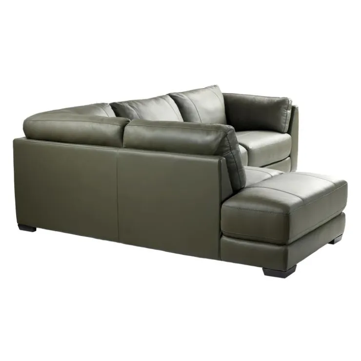 HTL Genuine Leather Sectional with Left-Side Extra Seat and Matching Ottoman Vert Khaki New