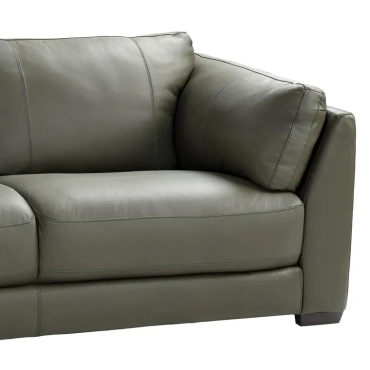 HTL Genuine Leather Sectional with Left-Side Extra Seat and Matching Ottoman Vert Khaki New