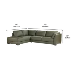 HTL Genuine Leather Sectional with Left-Side Extra Seat Vert Khaki Outlet