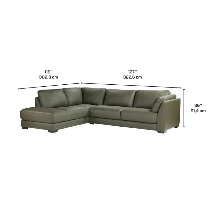 HTL Genuine Leather Sectional with Left-Side Extra Seat Vert Khaki Outlet