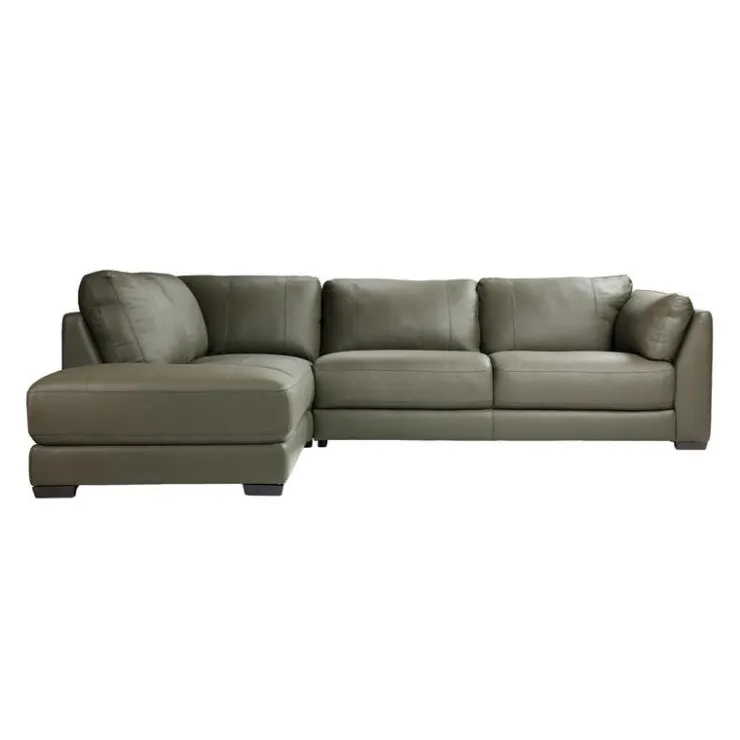 HTL Genuine Leather Sectional with Left-Side Extra Seat Vert Khaki Outlet