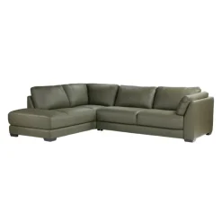 HTL Genuine Leather Sectional with Left-Side Extra Seat Vert Khaki Outlet