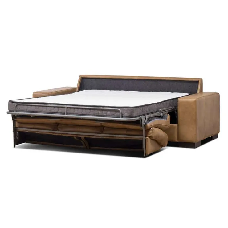 Genuine Leather Sleeper Sofa Caramel Brown New
