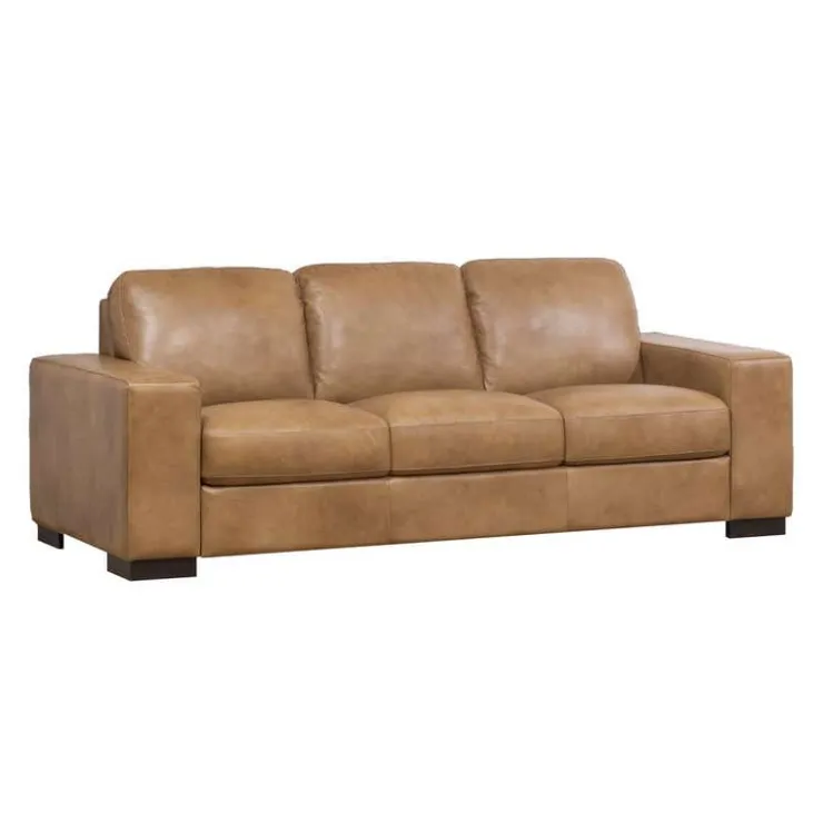 Genuine Leather Sleeper Sofa Caramel Brown New