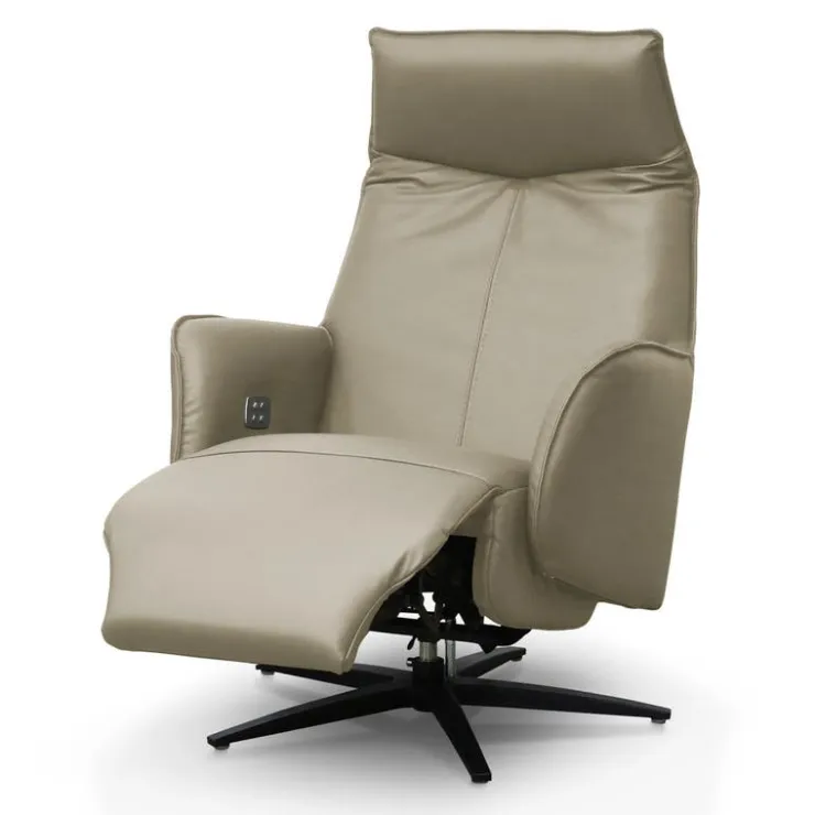 Genuine Leather Swivel Power Recliner - Taupe Clearance