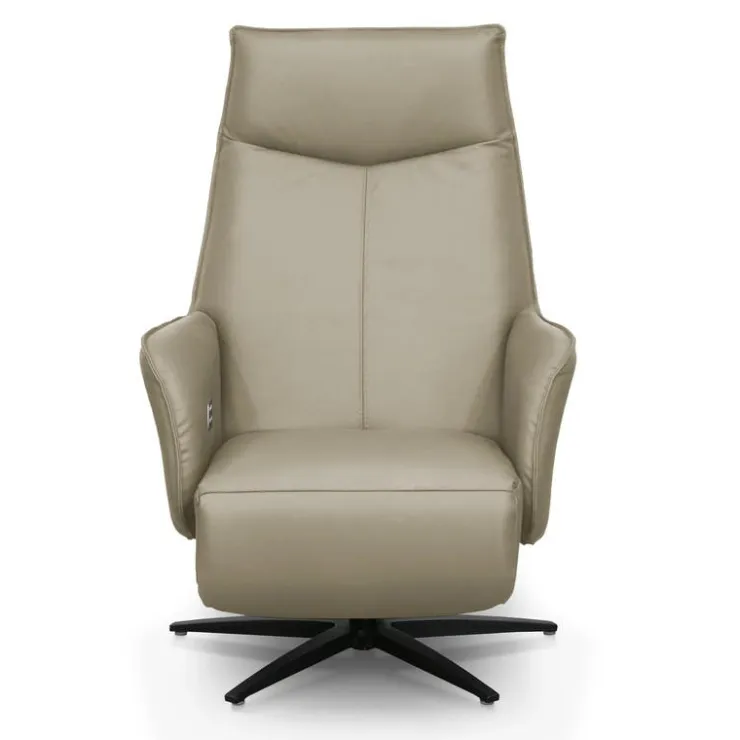 Genuine Leather Swivel Power Recliner - Taupe Clearance