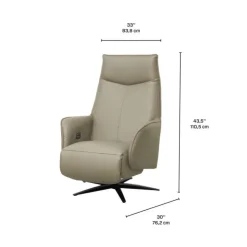 Genuine Leather Swivel Power Recliner - Taupe Clearance