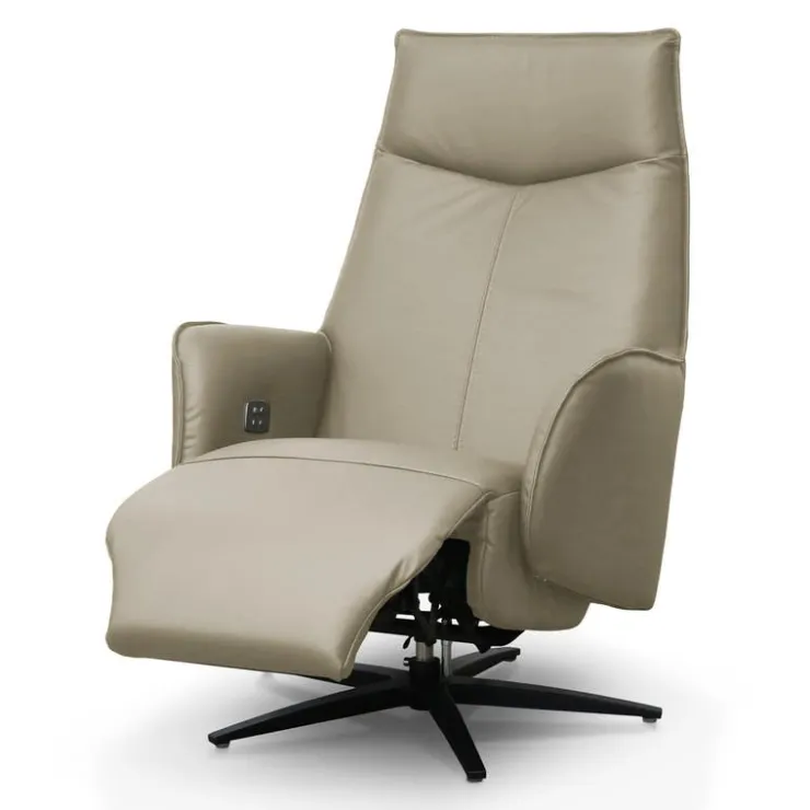 Genuine Leather Swivel Power Recliner - Taupe Clearance