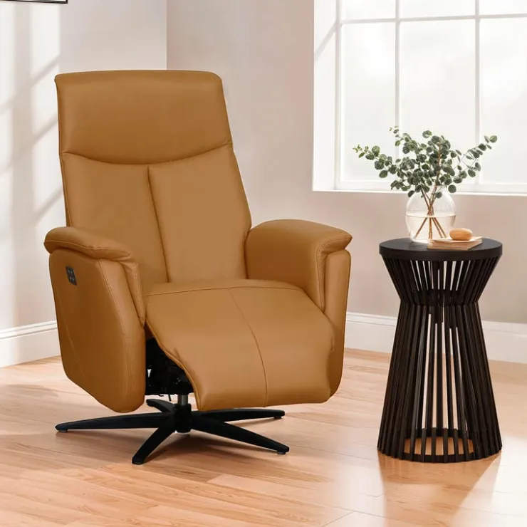 Genuine Leather Swivel Power Recliner - Tan Best