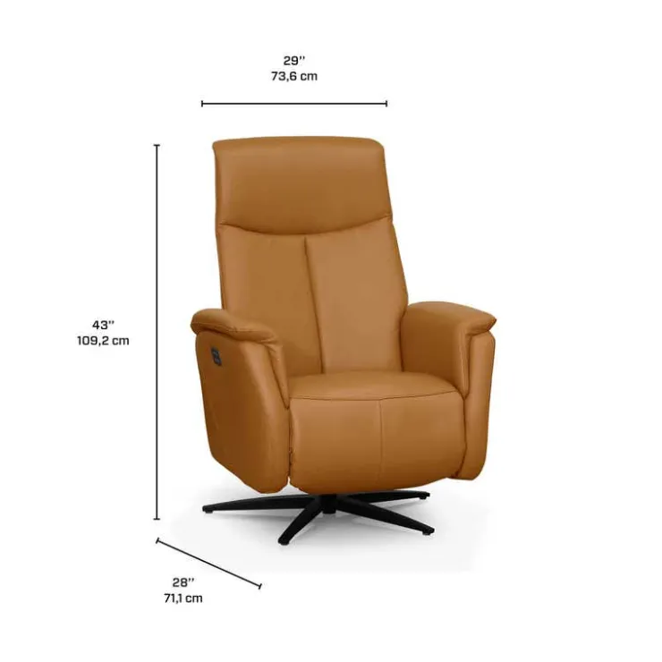Genuine Leather Swivel Power Recliner - Tan Best