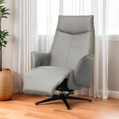 Genuine Leather Swivel Power Recliner - Sand New