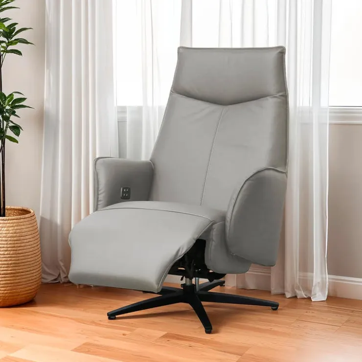 Genuine Leather Swivel Power Recliner - Sand New
