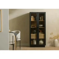 Meubles South Shore Glass-Front Cabinet with Drawer - South Shore Black Oak and Natural Ash Sale