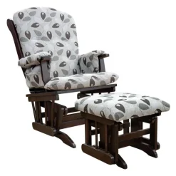 Gliding Rocking Chair and Ball-Bearing Footrest - Patterned Fabric Brown/Grey Sale