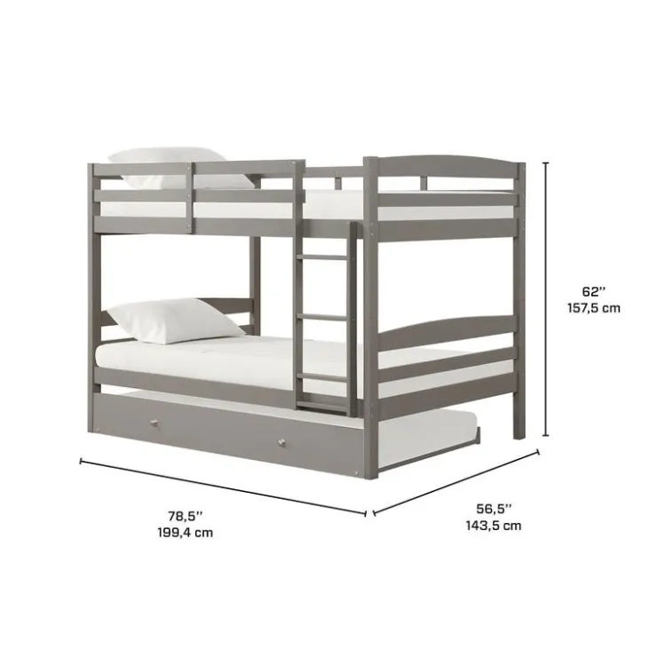 Bunk Bed with Trundle Bed - 54"/54" Grey New