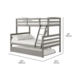 Bunk Bed with Trundle Bed - 39"/54" Grey