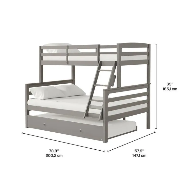 Bunk Bed with Trundle Bed - 39"/54" Grey