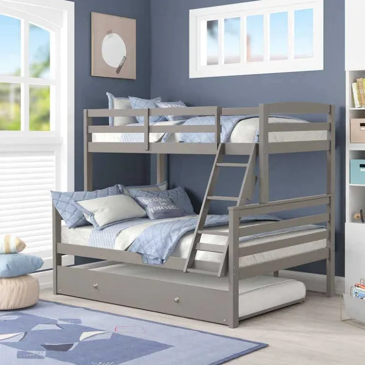 Bunk Bed with Trundle Bed - 39"/54" Grey