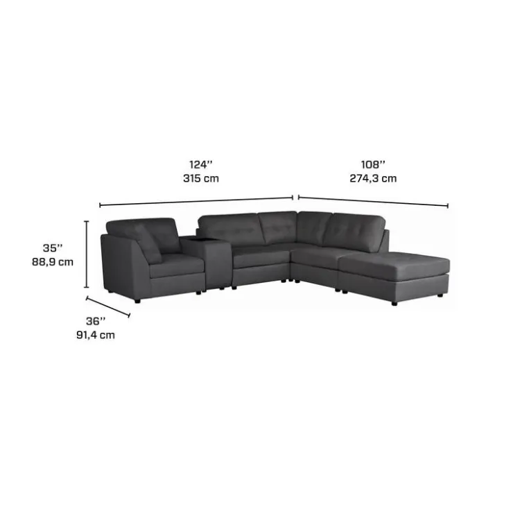 Modular Sectional with Console and Ottoman - 6 pcs Grey Outlet
