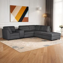 Modular Sectional with Console and Ottoman - 6 pcs Grey Outlet