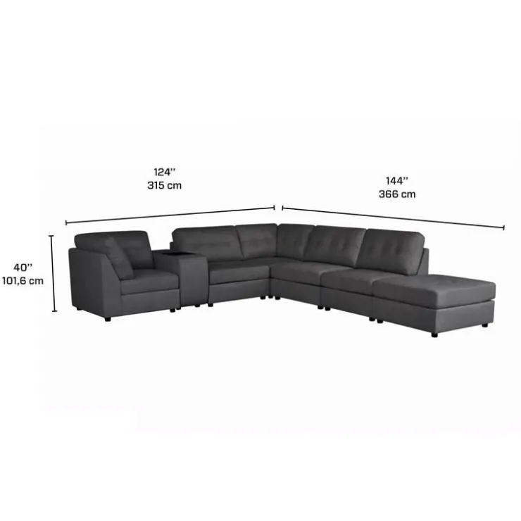 Modular Sectional with Console and Ottoman - 7 pcs Grey Sale