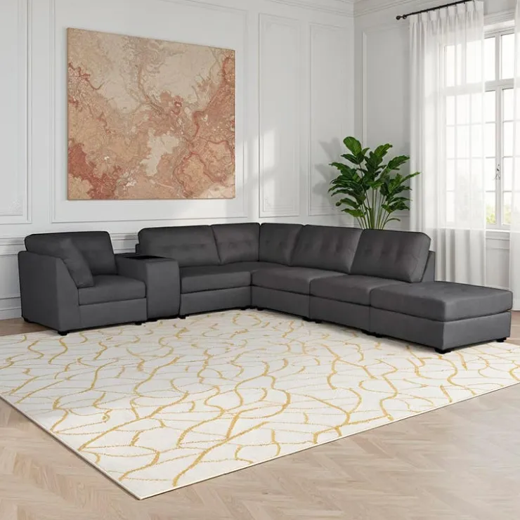 Modular Sectional with Console and Ottoman - 7 pcs Grey Sale