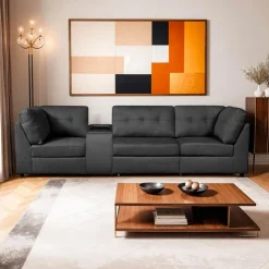 Modular Sofa with Console - 4 pcs Grey New