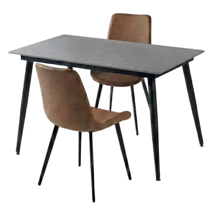 Sintered Stone Dining Set with 2 Cognac Chairs - 48" Grey Discount