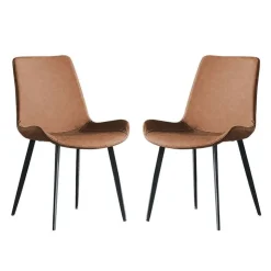 Sintered Stone Dining Set with 2 Cognac Chairs - 48