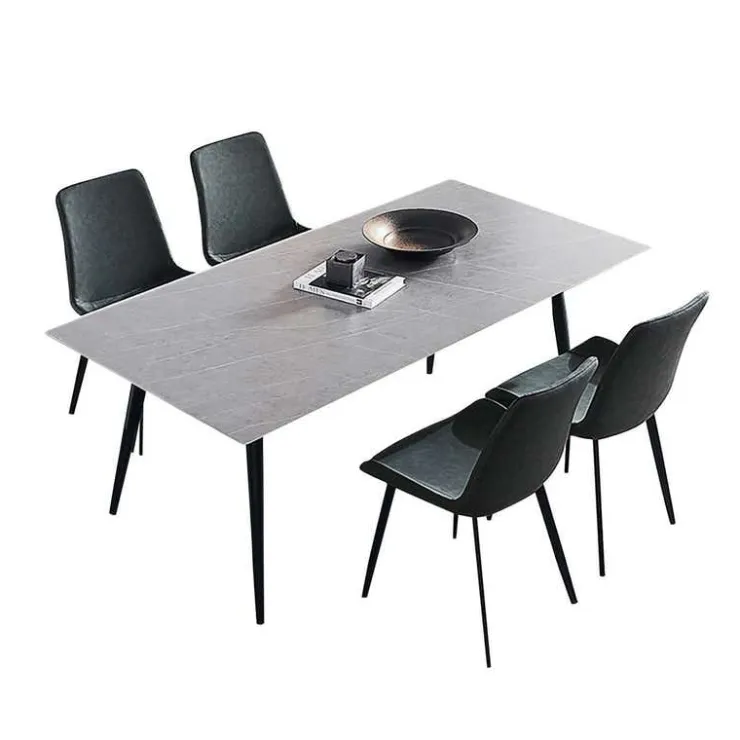Grey Sintered Stone Dining Set with 4 Grey Chairs - 59" Gray Table / Chairs Grey