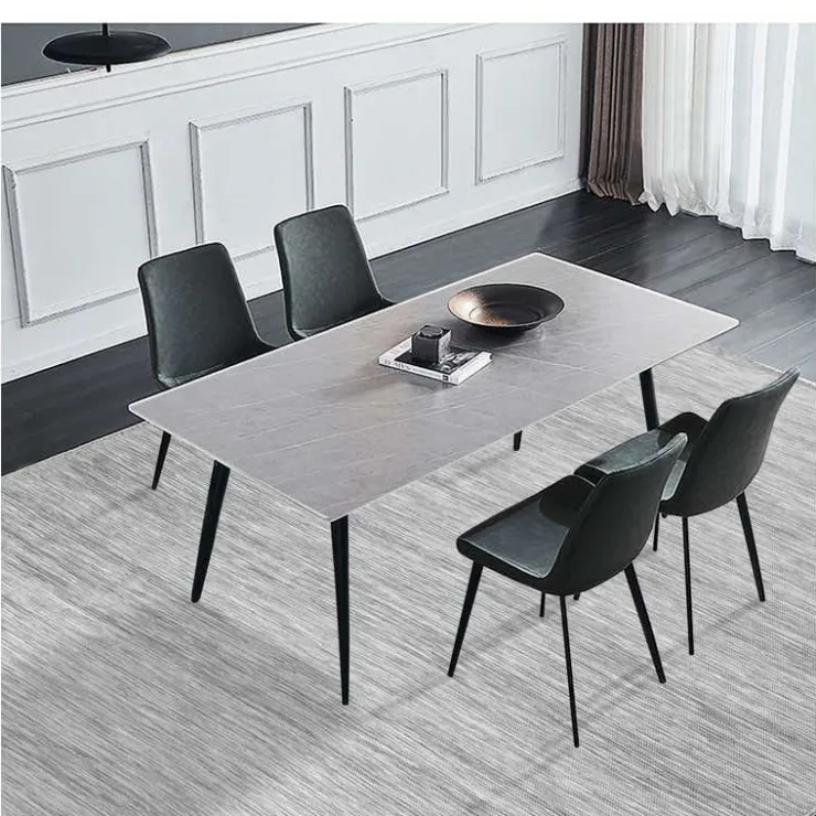 Grey Sintered Stone Dining Set with 4 Grey Chairs - 59" Gray Table / Chairs Grey