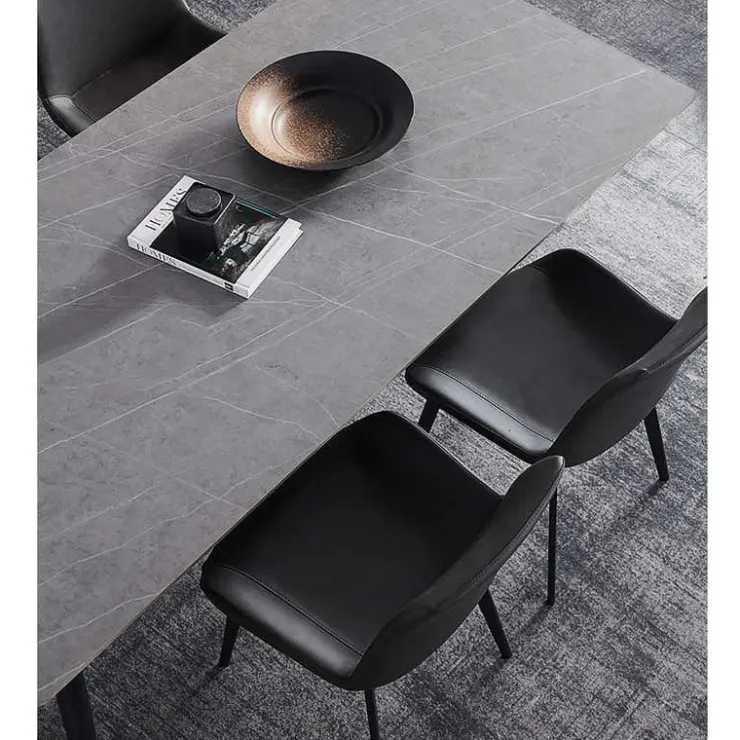Grey Sintered Stone Dining Set with 4 Grey Chairs - 59" Gray Table / Chairs Grey